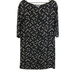 Tina Sondergaard Roma Geo Print Shift Dress Black Cream 3/4 Sleeve Sz 44 US Sz 8